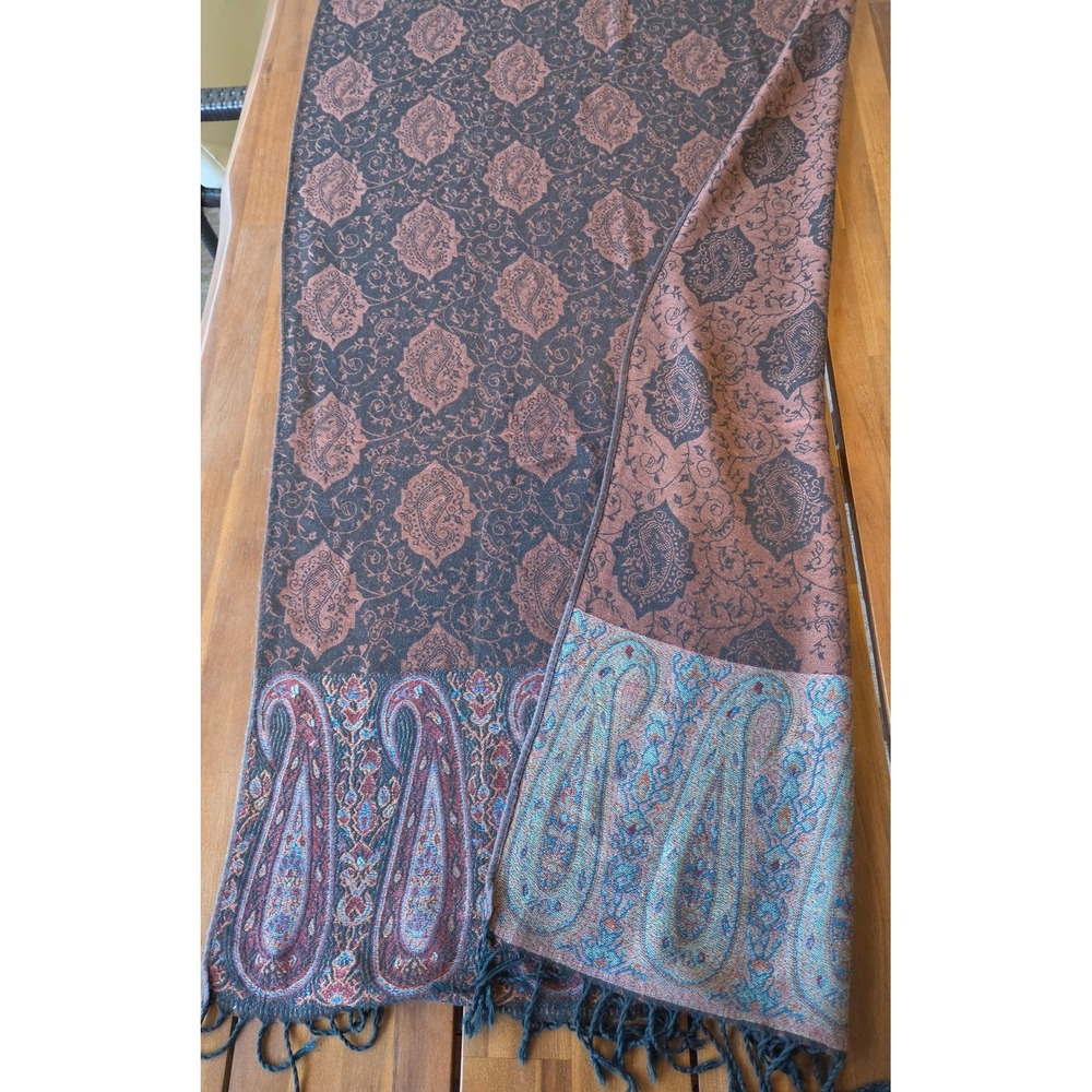 Pashmina 100% Cashmere Paisley Scarf Shawl Old Money Quiet Luxury Academia Fall - Picture 5 of 6